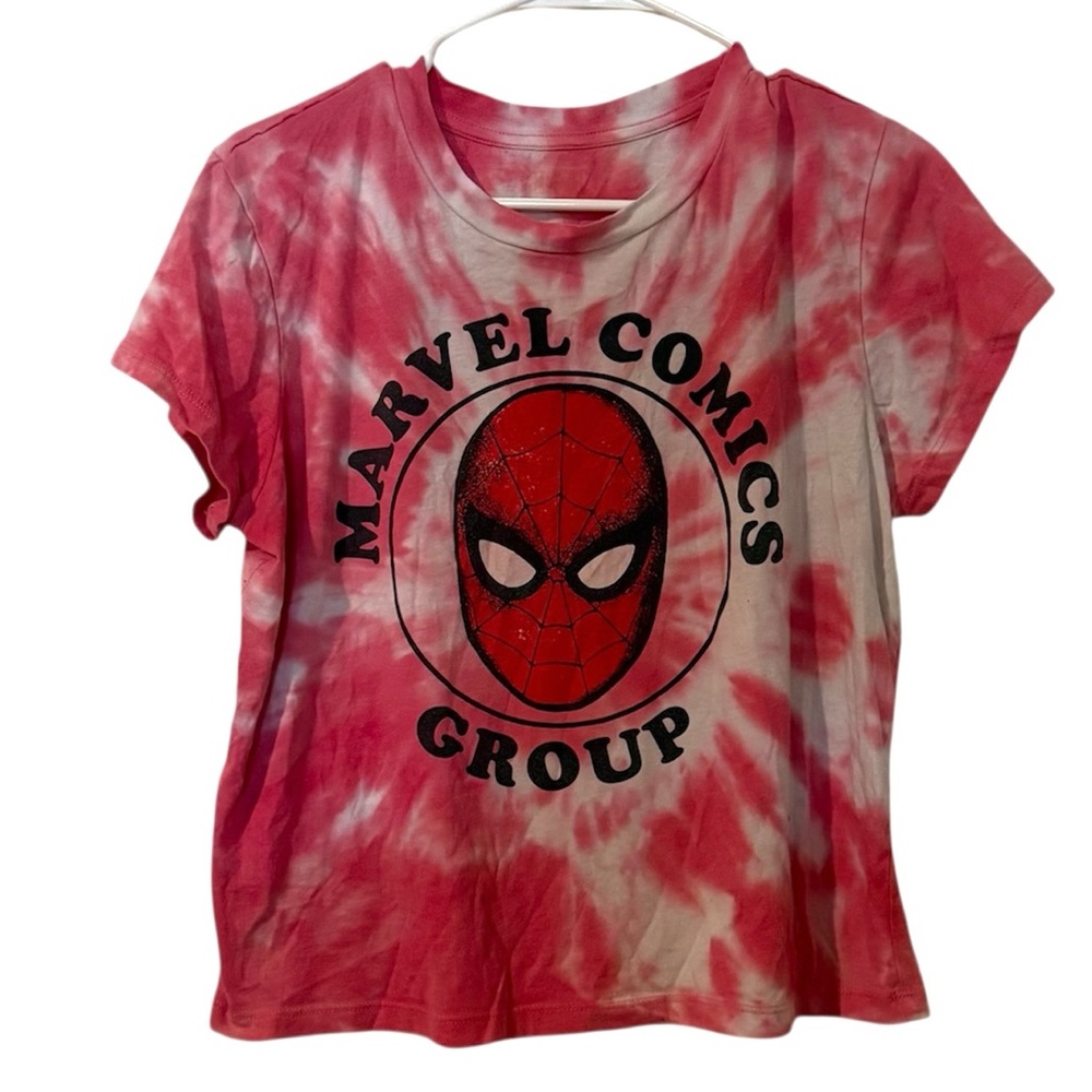 Marvel Comics Spiderman Cropped Top Pink Tie Dye